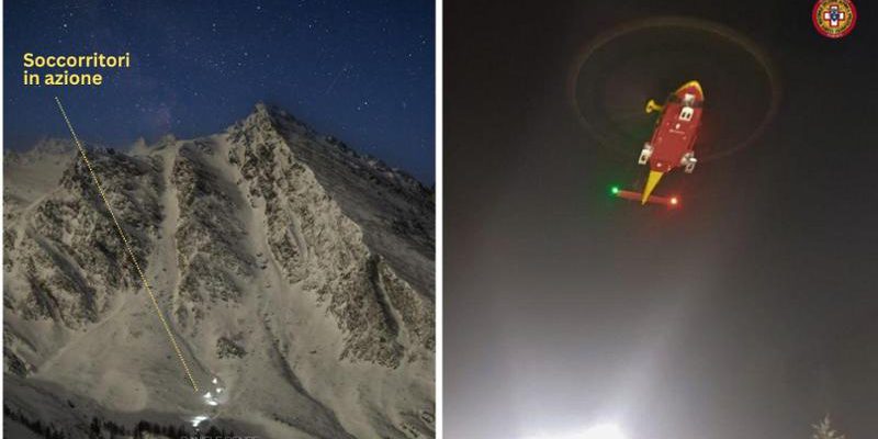 Valanga a Prali: due scialpinisti salvati da cani da neve e elicottero dopo cinque ore di soccorso