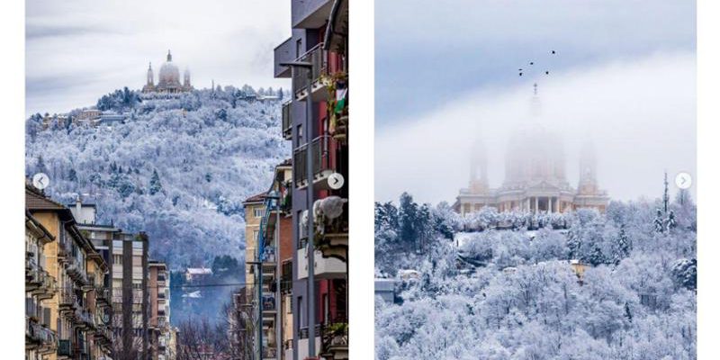 Valerio Minato cattura Superga innevata: Torino in silenzio