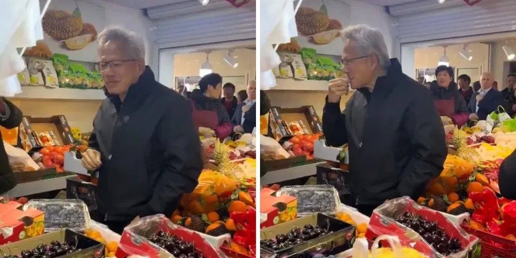 CEO di NVIDIA, Jensen Huang, acquista frutta in un mercato di Shanghai nonostante il patrimonio di 150 miliardi di dollari