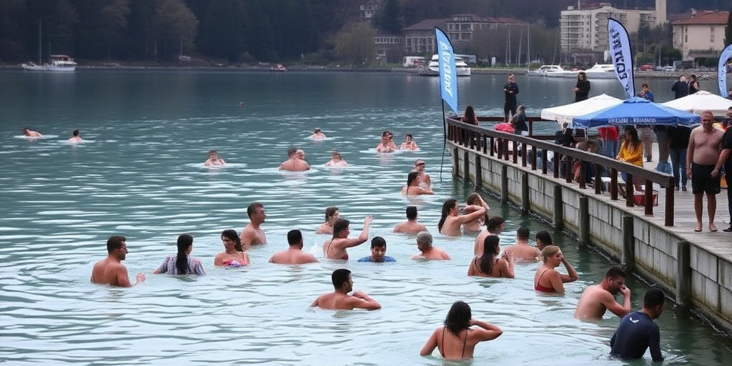 260 persone si tuffano nelle acque di 10–11 °C del Lago di Garda a Capodanno
