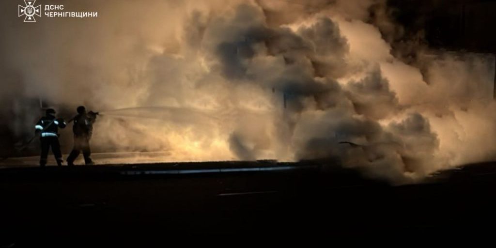 Infrastructure facility on fire in Chernihiv due to drone attack – photo