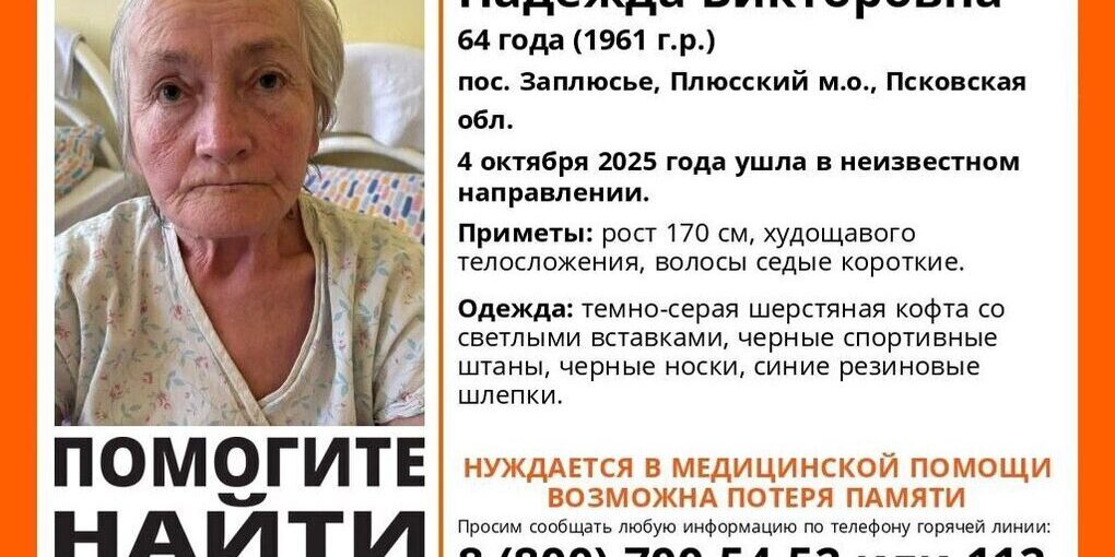 В Псковской области пропала пожилая женщина, которая нуждается в медицинской помощи