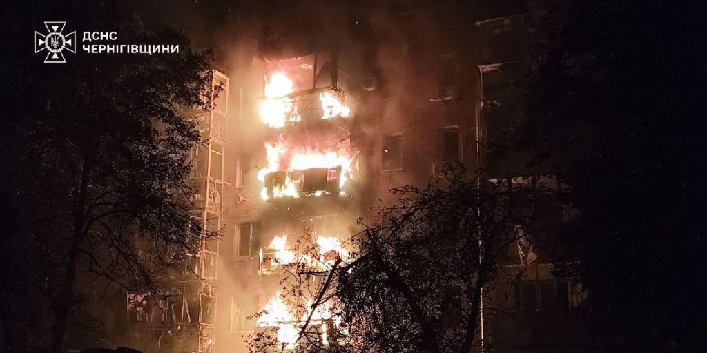Russians attack Nizhyn and Chernihiv: high-rise building on fire, one person injured – photos