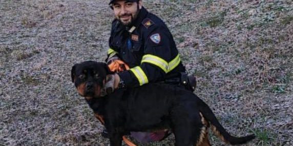 Polizia salva cane fuggito da casa a Bagnatica dopo fuochi d'artificio