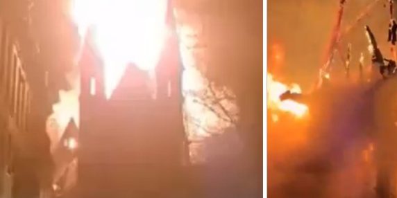 Video mostra incendio che distrugge una chiesa