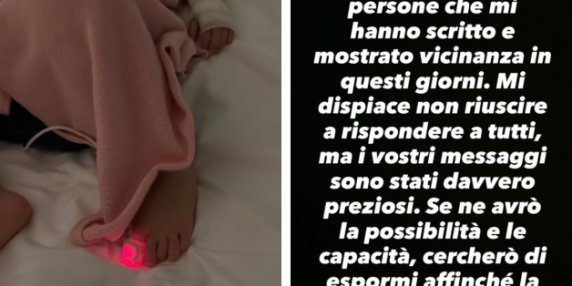 Pellegrini condivide foto della figlia in monitoraggio a letto, critica le strutture di assistenza