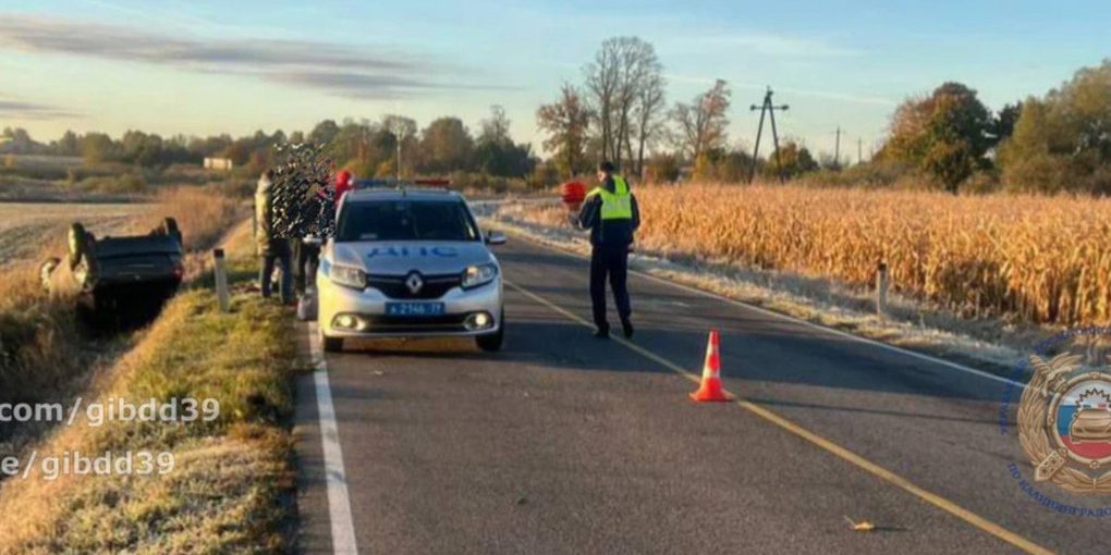 Под Краснознаменском женщина на машине вылетела в кювет и перевернулась