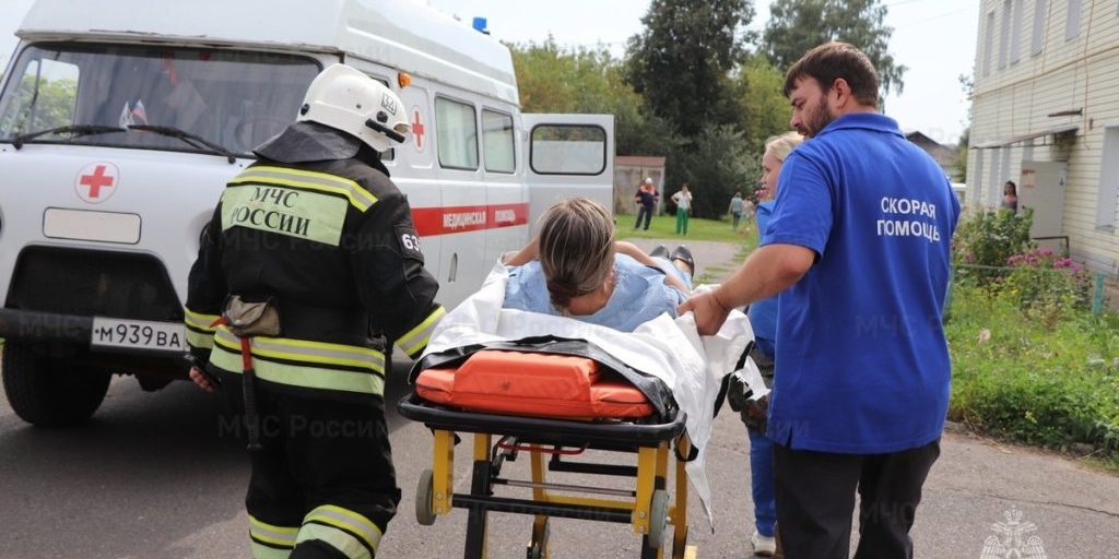 В Орле сотрудники МЧС помогли донести пожилую женщину до машины скорой помощи