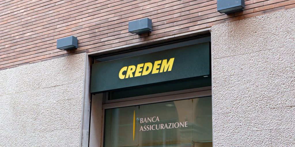 2TA7WPX BOLOGNA, ITALY - APRIL 20, 2022: Credem Banca bank office in Bologna, Italy providing financial services