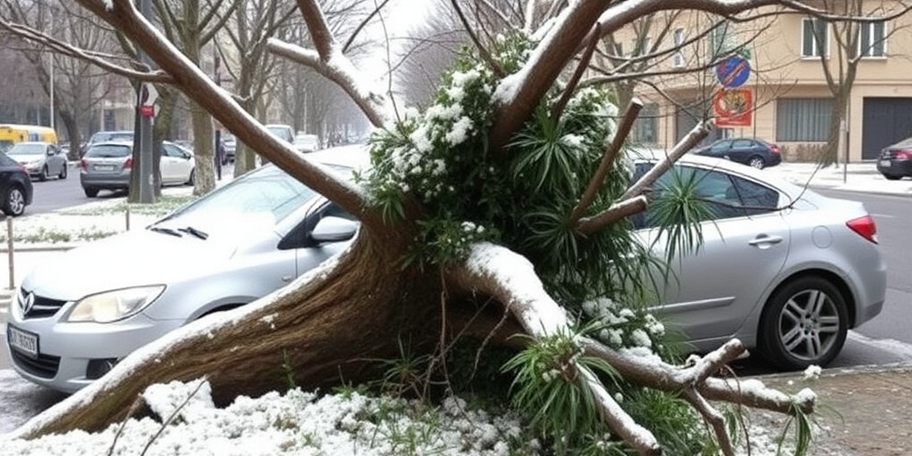 Albero cade su due auto ad Ancona, passeggeri incolumi; crollo muro carcere Barcaglione e neve a Fabriano