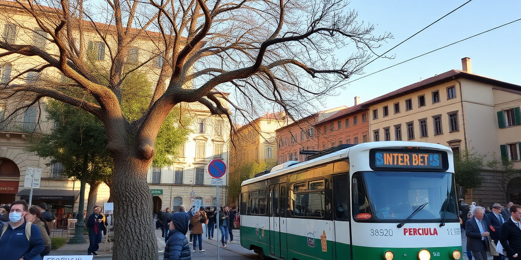 Albero di pino abbattuto a Firenze per lavori tram: proteste a Campo di Marte