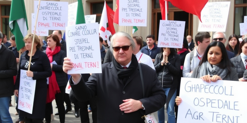 Bandecchi protesta davanti alla Regione per il nuovo ospedale di Terni