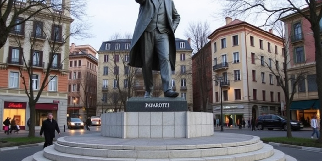 Biancani attira l'attenzione con una pista intorno alla statua di Pavarotti