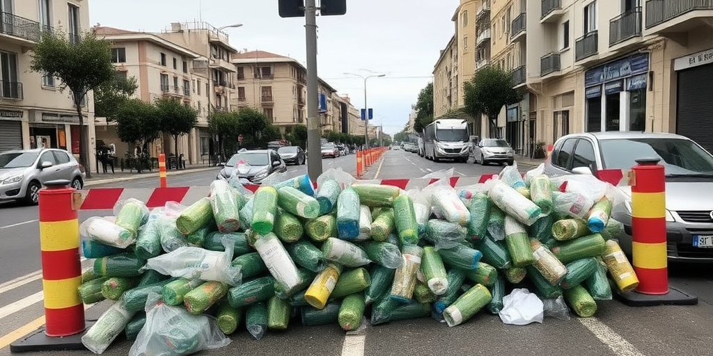 Bottiglie e lattine d’acqua bloccano la strada a Taranto: autorità avvisate di intervenire