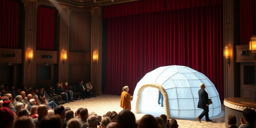 Caldaia del teatro guasta: pubblico a freddo, attrice continua con coperta, regista scherza su igloo