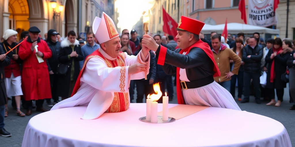 Carlantino celebra la festa del fuoco: cantori goliardici scherzano con prete e sindaco