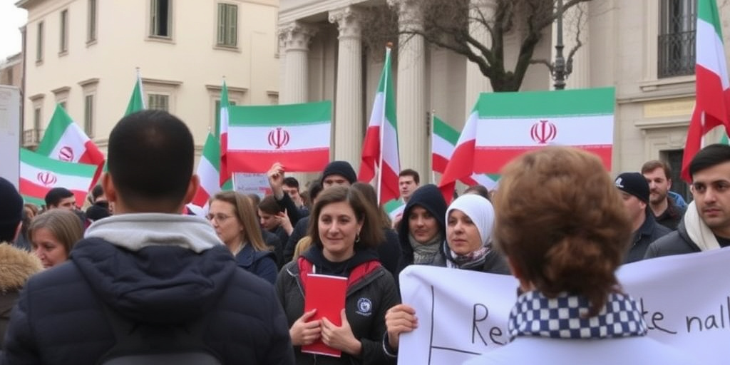 Cento persone partecipano a una manifestazione di solidarietà a Aquila con la comunità iraniana