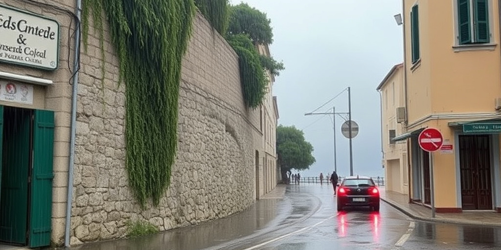 Crollo di un muro a La Maddalena per piogge intense, strada chiusa