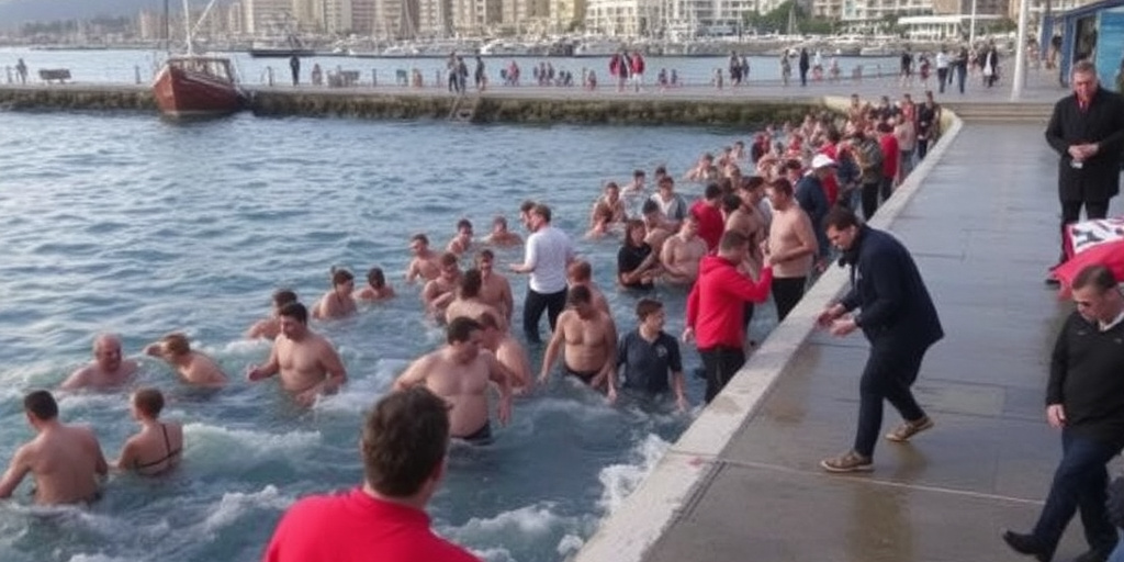 Crotone: 250 partecipanti si tuffano nel porto per il Capodanno nonostante le basse temperature