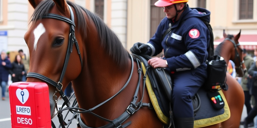 Defibrillatore installato sulle pattuglie a cavallo della Questura di Roma per interventi rapidi in caso di emergenze cardiache