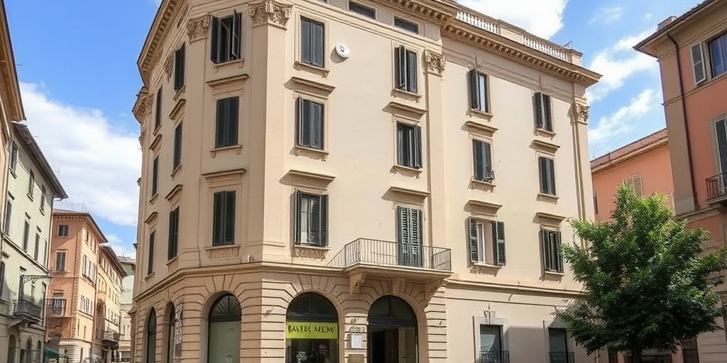 Edificio di San Severino Marche ripristinato dopo il sisma, pronto per abitazioni e negozi