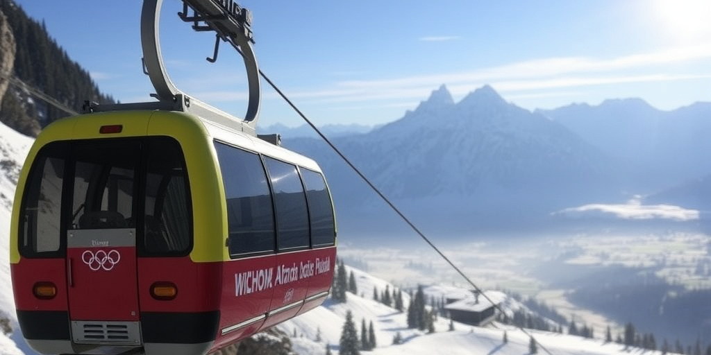 Fiamma olimpica trasportata in funivia sulle Dolomiti nella 52ª tappa del percorso