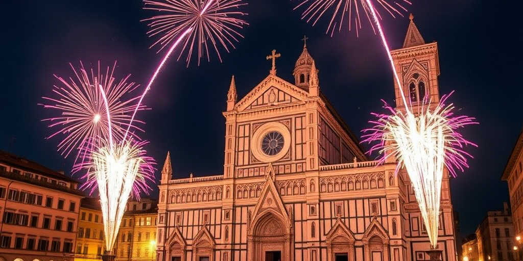 Firenze celebra il 2026 con fuochi d'artificio a Piazza Santissima Annunziata dopo il concerto Gospel Symphony
