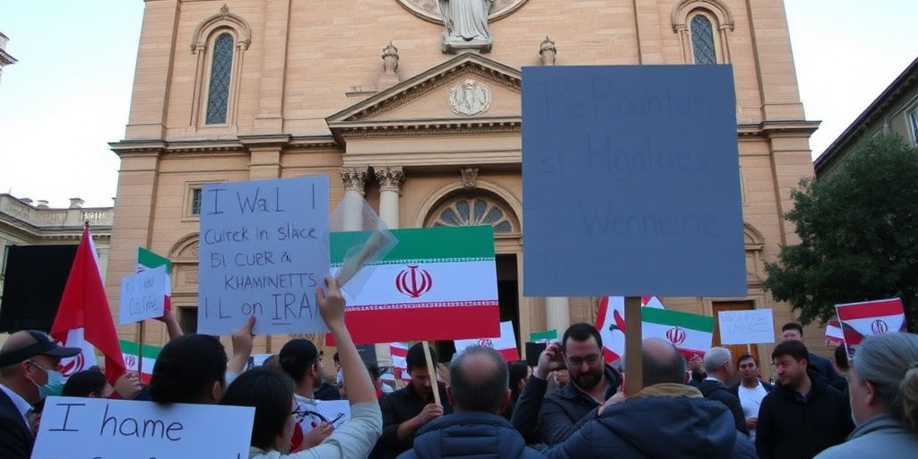 Flashmob a Bologna: attivisti proiettano imprecazioni contro Khamenei e messaggi di solidarietà curda sulla facciata di una chiesa storica