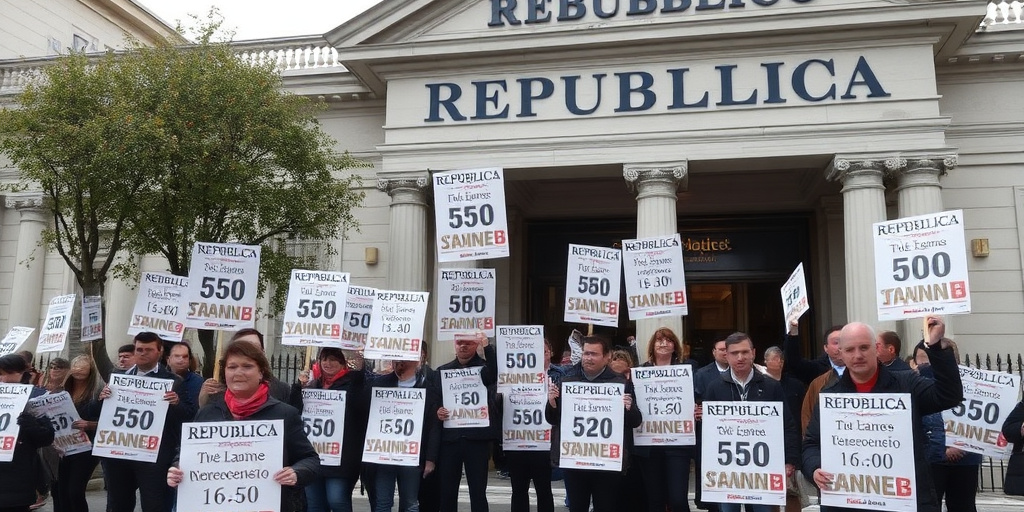 Giornalisti di Repubblica protestano davanti all'Ex Mattatoio per la mostra dei 50 anni del quotidiano