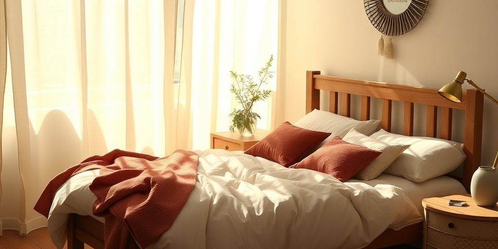 Il letto rifatto con lenzuola al sole