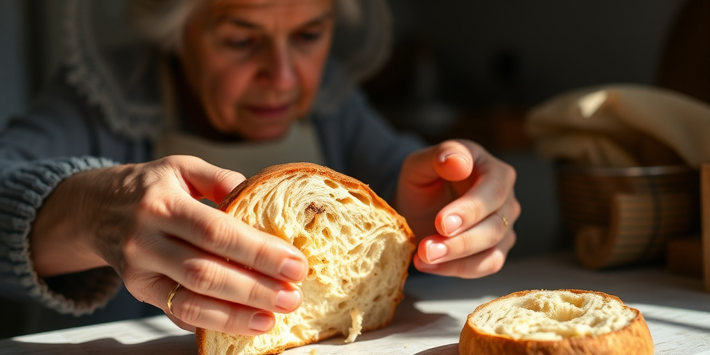 Il pane caldo spezzato con le mani