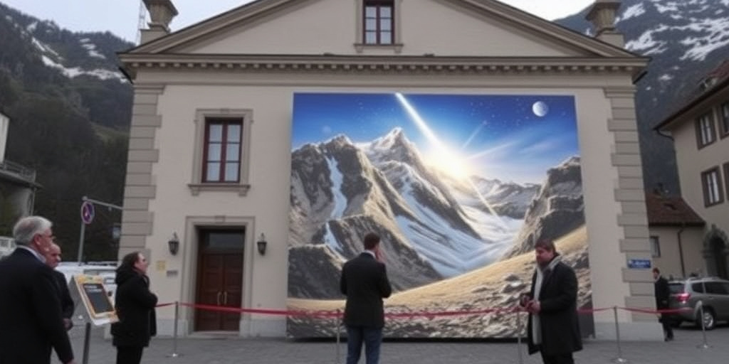 Inaugurazione dell'opera Per aspera ad astra di Donato Savin a Aosta, di fronte allo stabilimento di Cogne