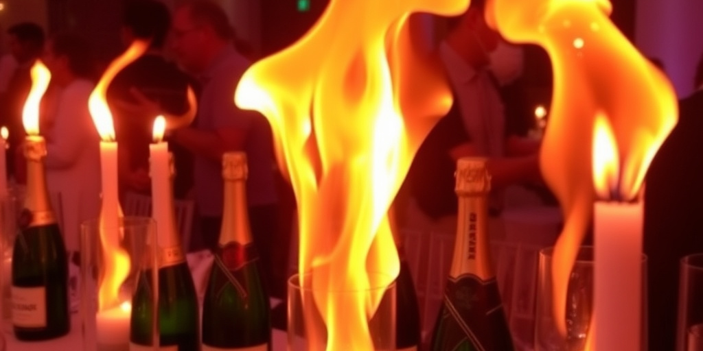 Incendio in evento: candele su bottiglie di champagne causano fuoco, medico italiano la descrive come catastrofica