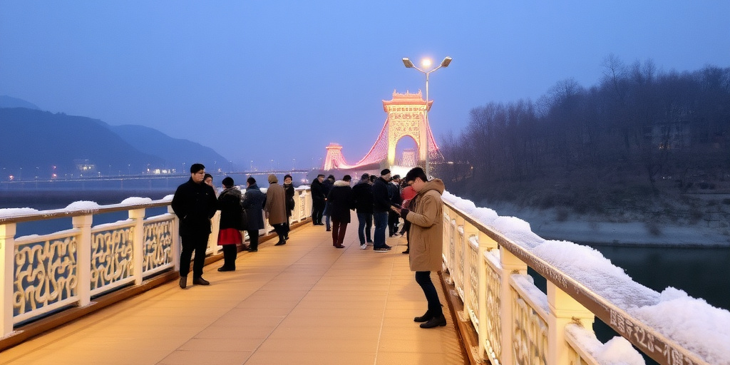 Lanzhou: la gente si riunisce sul ponte Zhongshan per scattare foto di fine anno