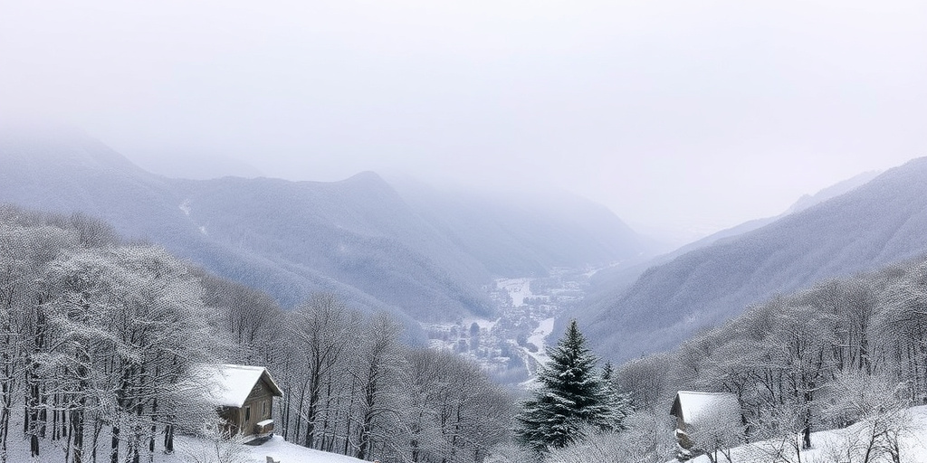 Laojiaoling: panorama innevato dopo la nevicata del 21 gennaio