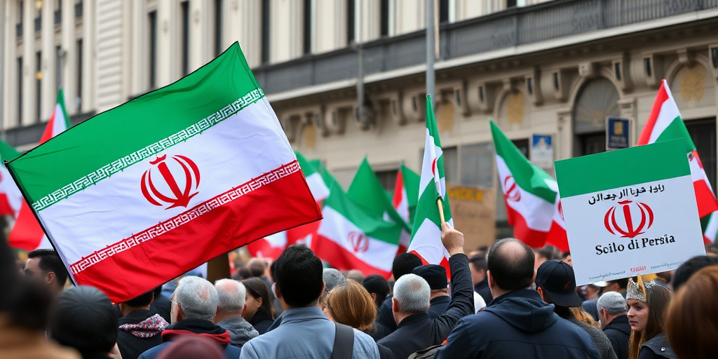 Milano: manifestanti mostrano bandiera dello Scià di Persia a sostegno dei protestanti iraniani