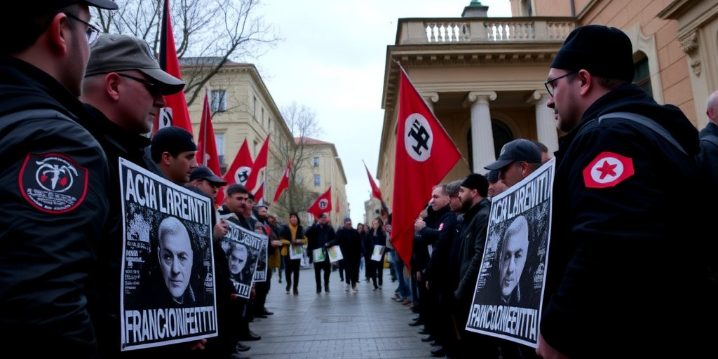 Militanti neofascisti si radunano a Acca Larentia per ricordare Franco Bigonzetti e Francesco Ciavatta