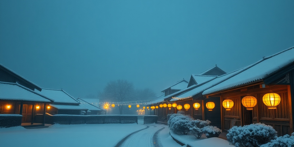 Neve e lampade di pesce illuminano il villaggio di Chengkan