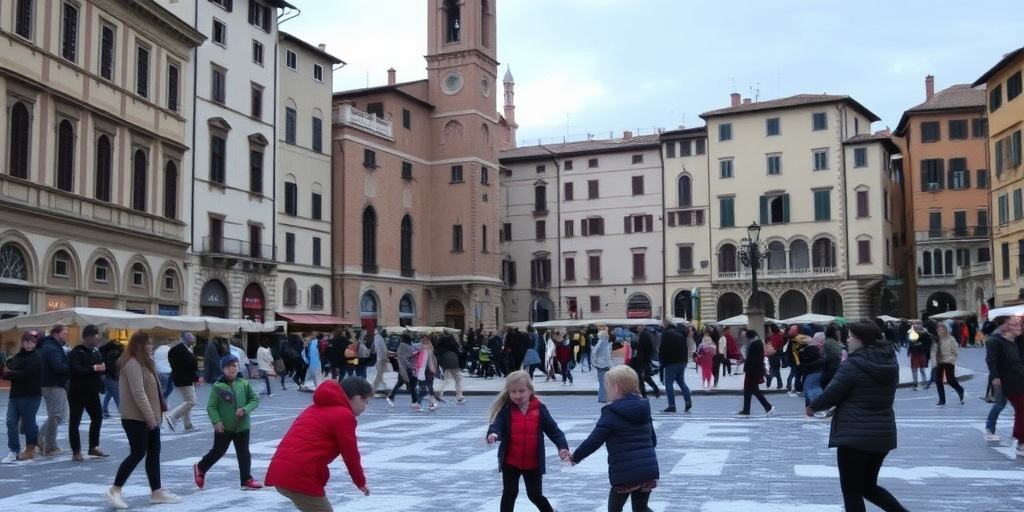 Nevicata improvvisa a Siena: bambini trasformano Piazza del Campo in parco giochi