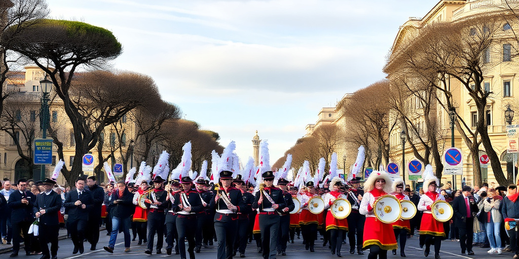 Parata di Roma: dal Pincio a Piazza del Popolo con marching band, majorettes e sbandieratori
