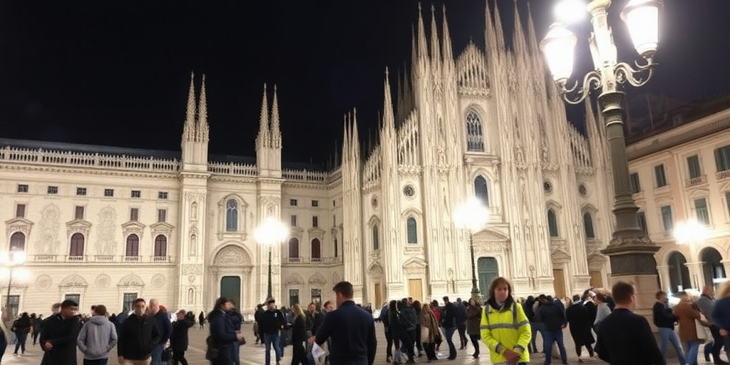 Piazza Duomo di Milano chiusa a metà capacità per motivi di sicurezza, polizia blocca ingressi prima di mezzanotte