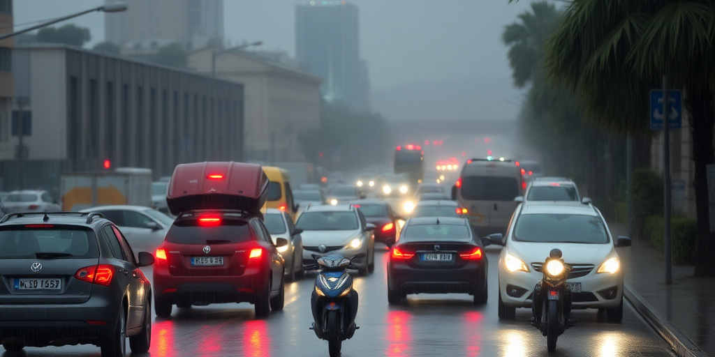 Pioggia intensa allaga Via Acton a Napoli, traffico rallentato