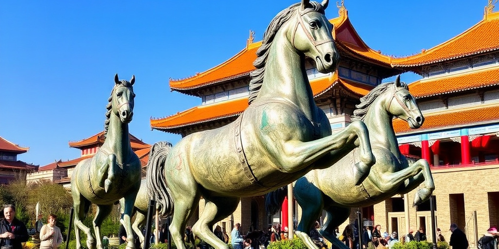 Scultura di cavallo in Pechino attira visitatori in vista dell'anno del cavallo