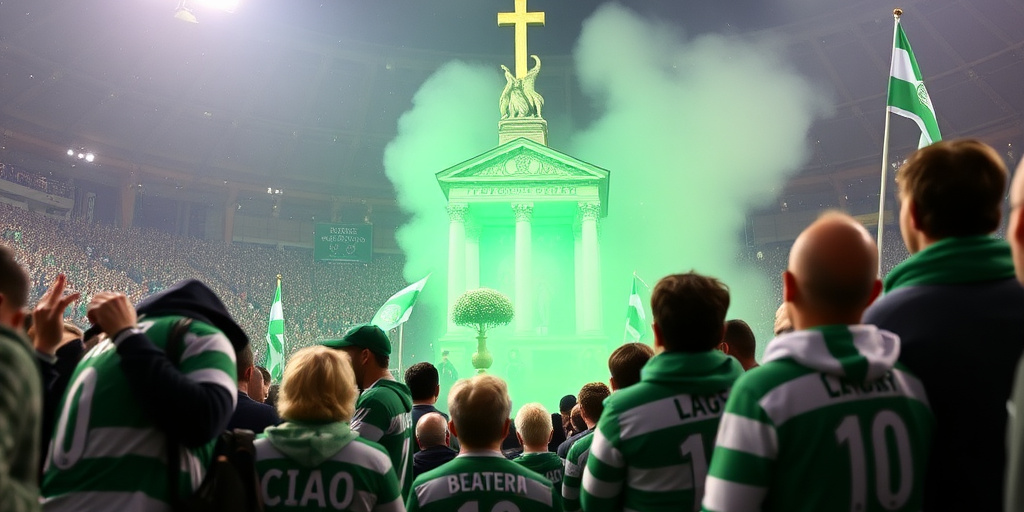 Tifosi del Celtic di Glasgow cantano Bella Ciao al Sacrario dei caduti di Bologna durante la partita di Europa League