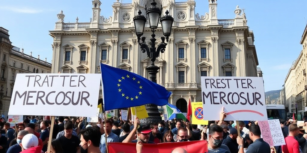 Trattori bloccano le strade di Milano per protestare contro il trattato Mercosur