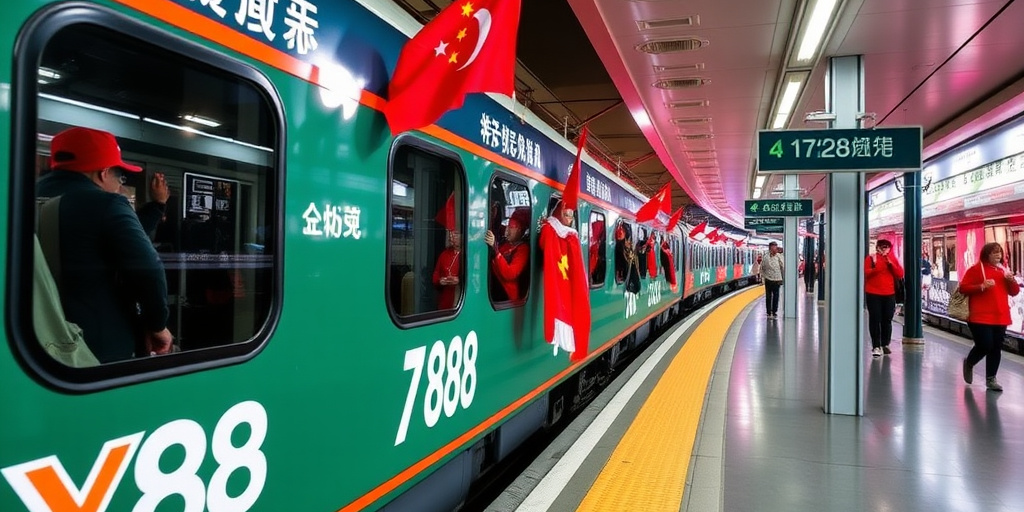 Treno Y888 trasporta più di mille tifosi dalla Grande Baia a Chenzhou per la partita di calcio della Xiangchao