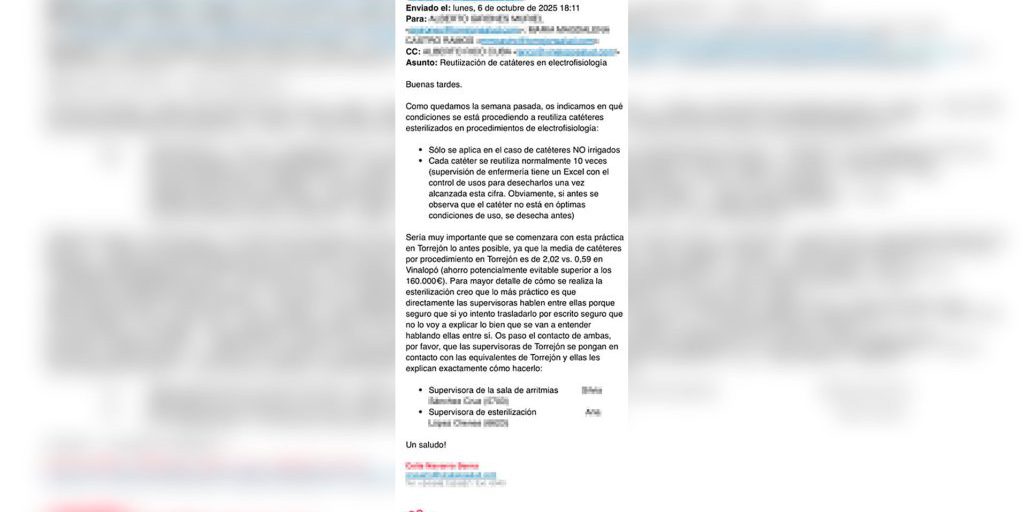 Ribera punta a risparmiare 160.000 euro riutilizzando materiale monouso all’Hospital de Torrejón.