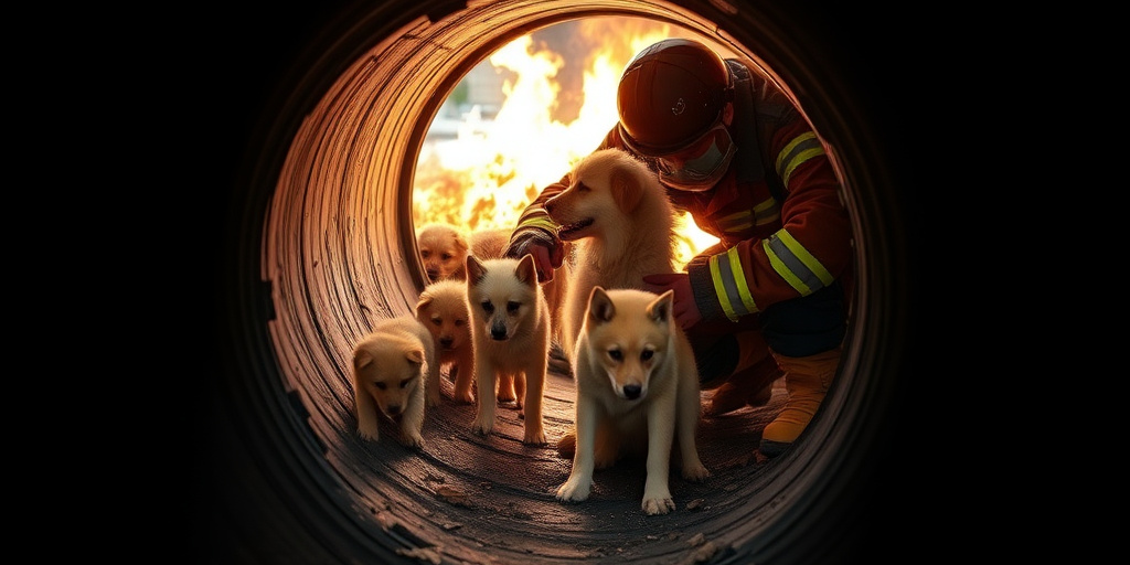 Vigili del fuoco salvano madre cane e cuccioli intrappolati in tubatura, affidati a canile