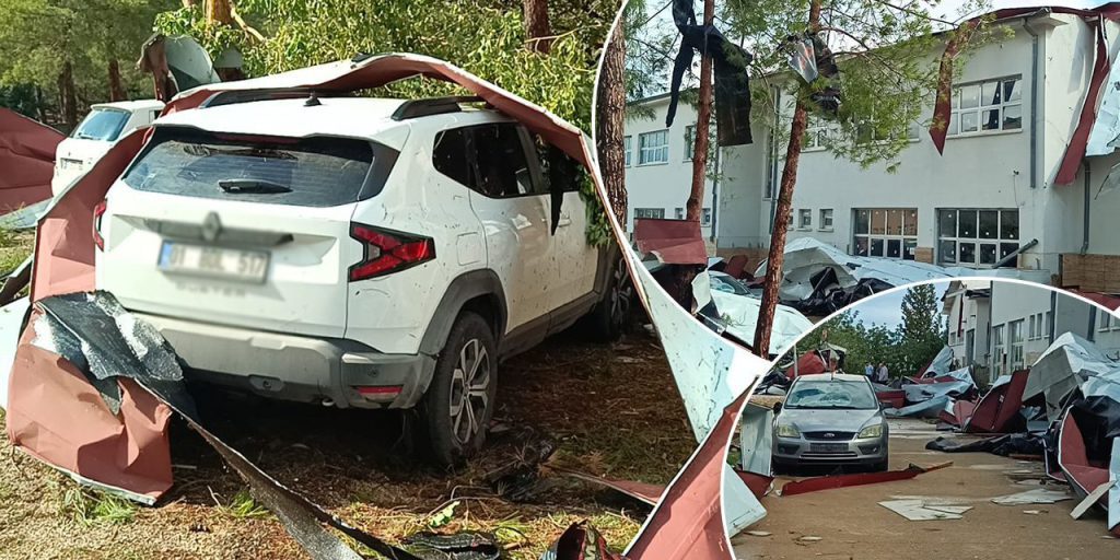 Adana fırtınaya teslim! Okulun çatısı uçtu, ağaçlar devrildi