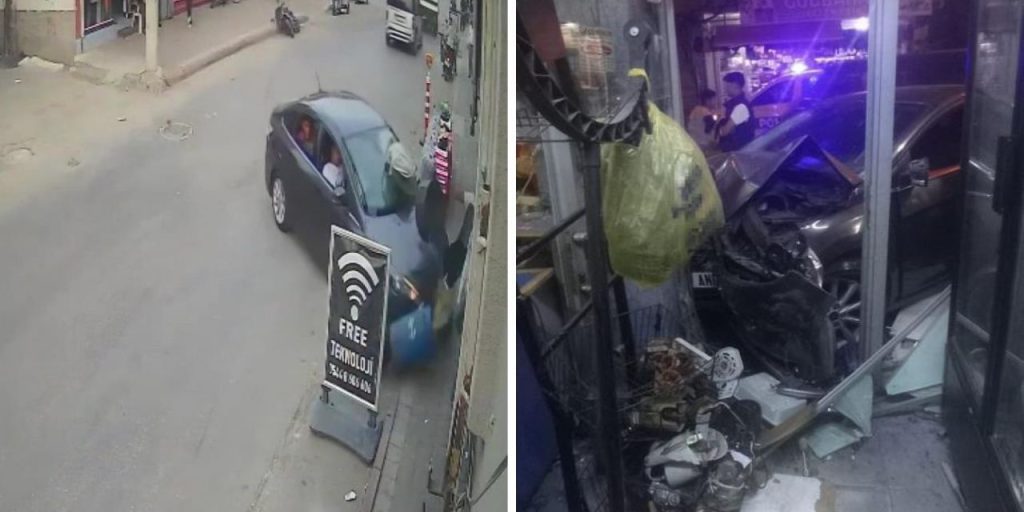 Incidente stradale a Adana: automobile fuori controllo si schianta contro mercato, 4 feriti